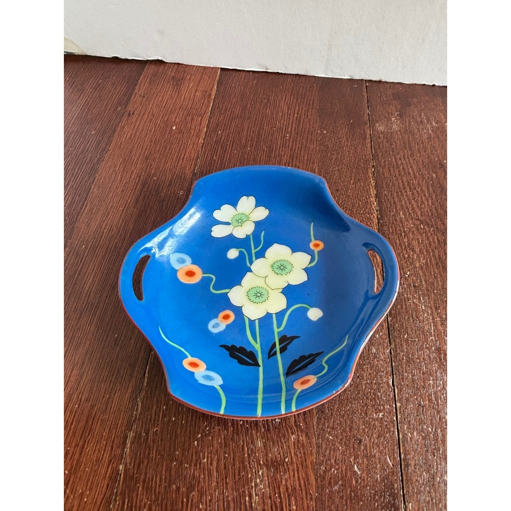 Vintage Meito‎ China Hand Painted Floral Cobalt Blue Porcelain Nut Bowl Japan